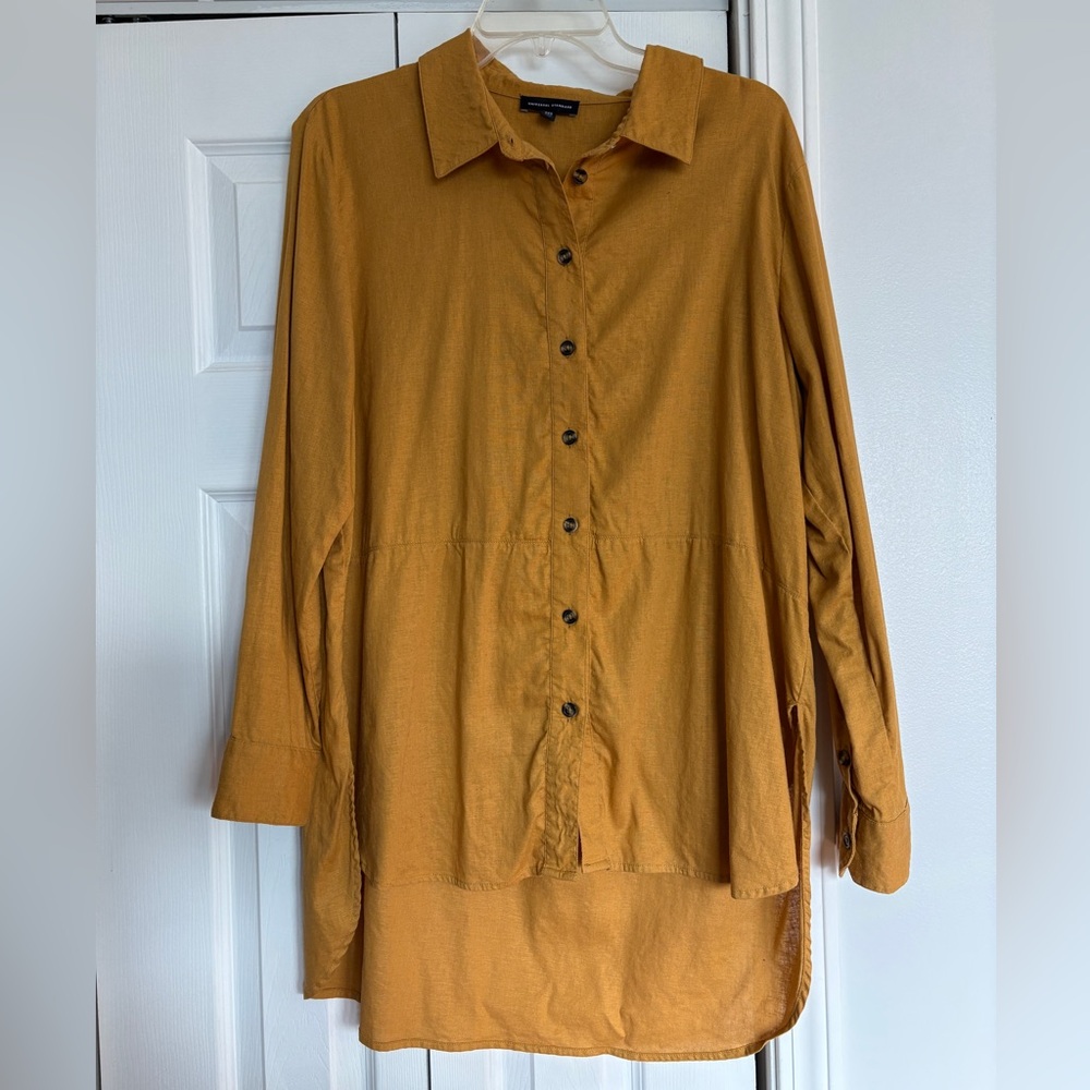 Universal Standard Dawn Hi Low Linen Blend Tunic Shirt - Saffron, US 3XS (2-4)